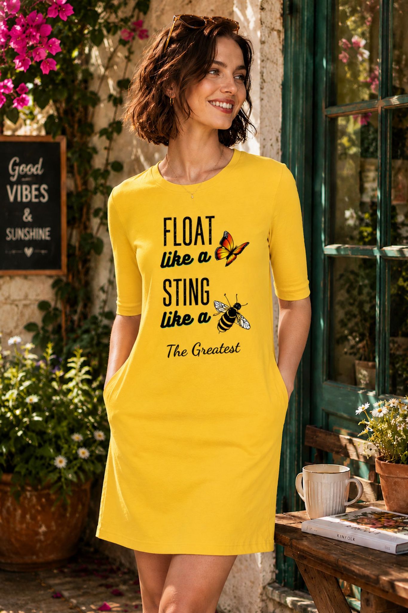 T-shirt Dress With Pockets - Bee The Greatest (3 Colours) (Slim Fit)