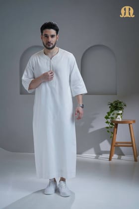 Khatibi White Moroccan Thobe For Men-S