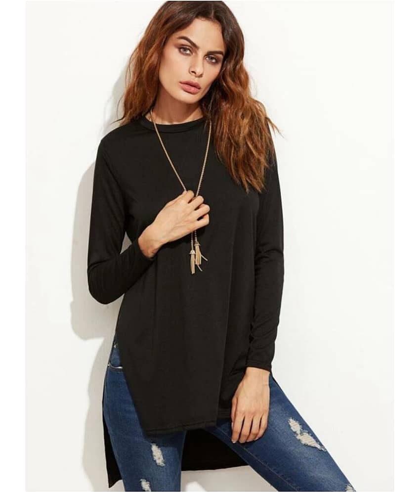 Dream Beauty Fashion Women's Cotton Blend Asymmetrical Top ( Black )