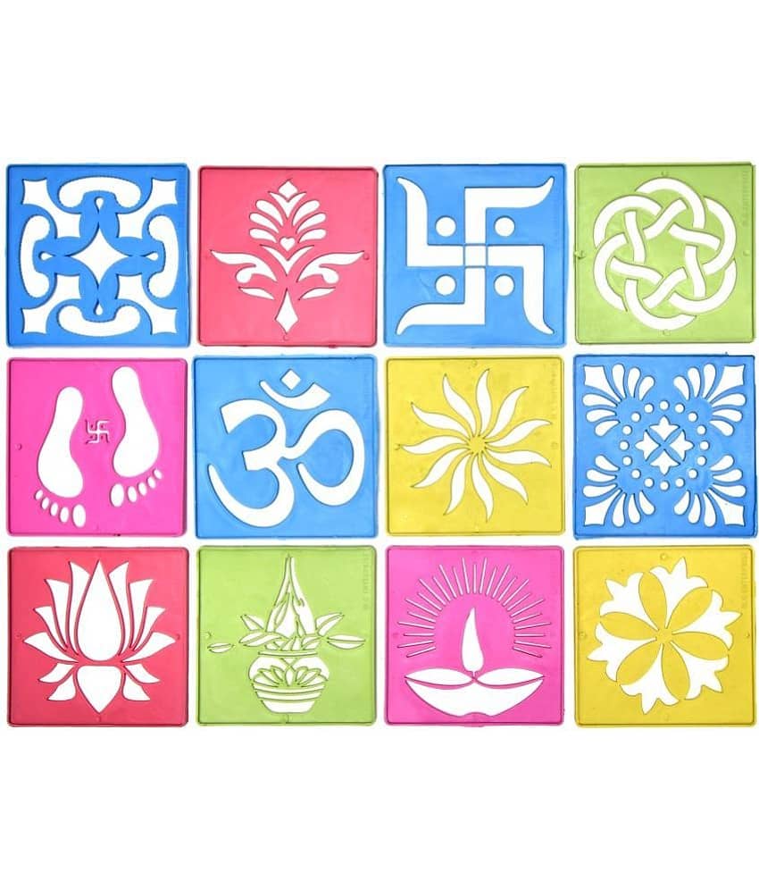M G Enterprise DIY Plastic Rangoli Stencils For Floor and Wall PLS-F-12 Set of 12 pc (4 in x 4 in)
