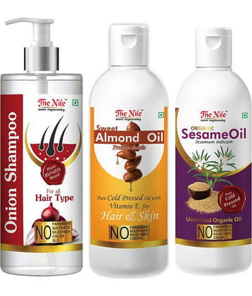 The Nile Red Onion Shampoo 200 ML + Sweet Almond 100 ML + Sesame Oil 100 ML  Shampoo 400 mL Pack of 3