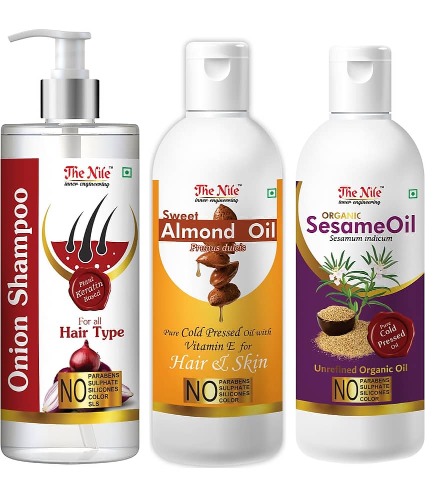 The Nile Red Onion Shampoo 200 ML + Sweet Almond 100 ML + Sesame Oil 100 ML  Shampoo 400 mL Pack of 3