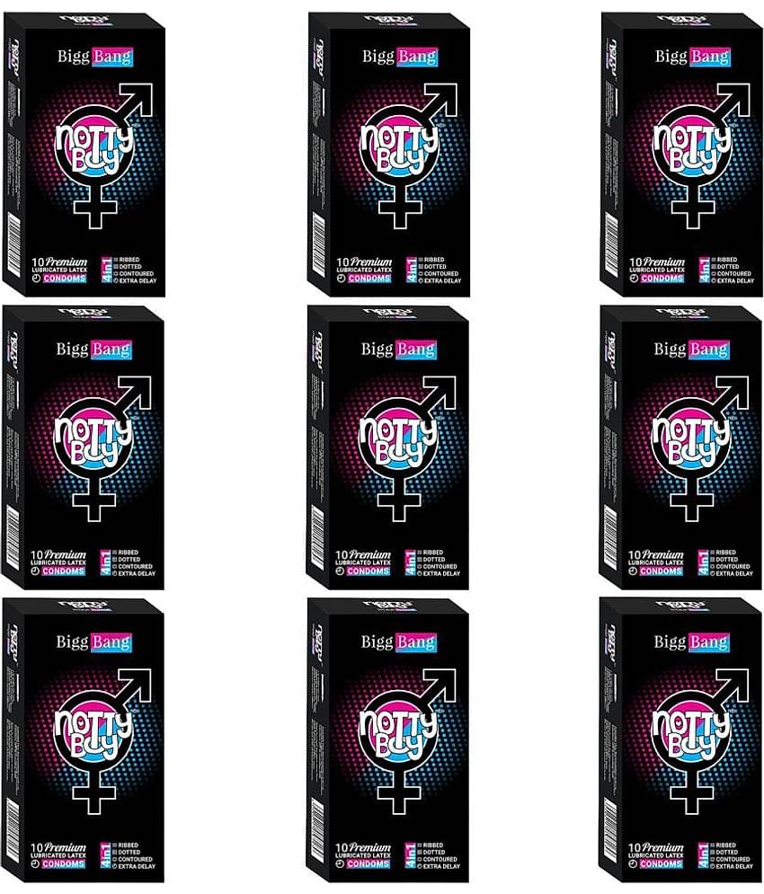 NottyBoy Dotted Ribbed Contour Long Last Condoms - Pack of 90