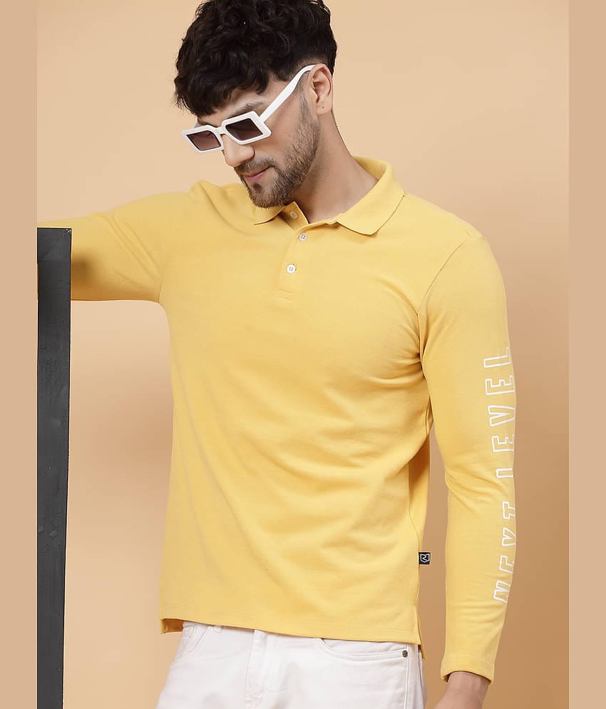 Rigo Pack of 1 Cotton Slim Fit Solid Full Sleeves Men's Polo T Shirt ( Yellow )
