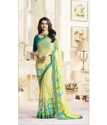 Gazal Fashions Chiffon Printed Saree With Unstitched Blouse Piece ( Green )
