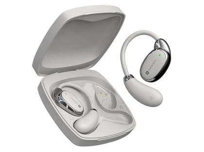 Portronics Harmonics Twins 31 Over Ear OWS Smart Wireless Earbuds with HD Mic, Secure & Flexible Ear hook, Touch Control, 24 Hrs Playtime, Music, Gaming Mode, BT 5.4V, Light Weight - Beige