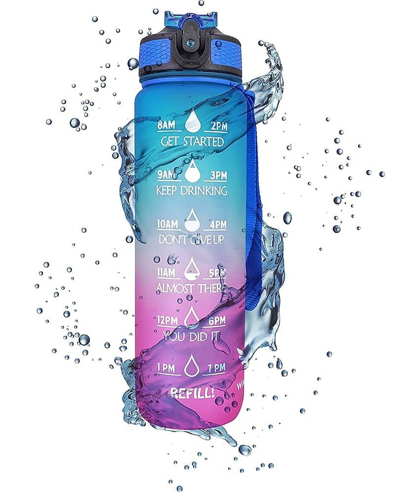 GEEO Motivational 1 L Capacity Multicolour Plastic School Water Bottle 1000 mL ( Set of 1 )