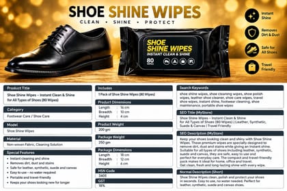 Shoe Cleaning Wipes | Instant Shoe Cleaner & Shine Wipes | Pre-Moistened Cleaning Wipes for Shoes & Accessories