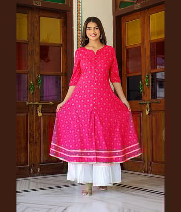 Yash Gallery Rayon Printed Anarkali Women's Kurti - Pink ( Pack of 1 )