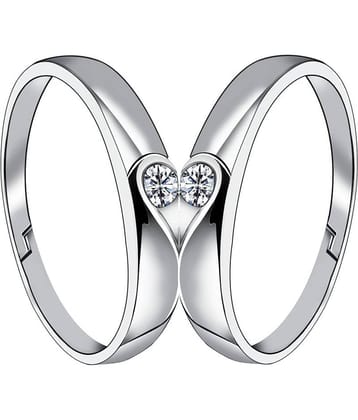 Silverplated Half Heart In Solitaire His and Her Adjustable proposal couple ring For Men And Women Jewellery