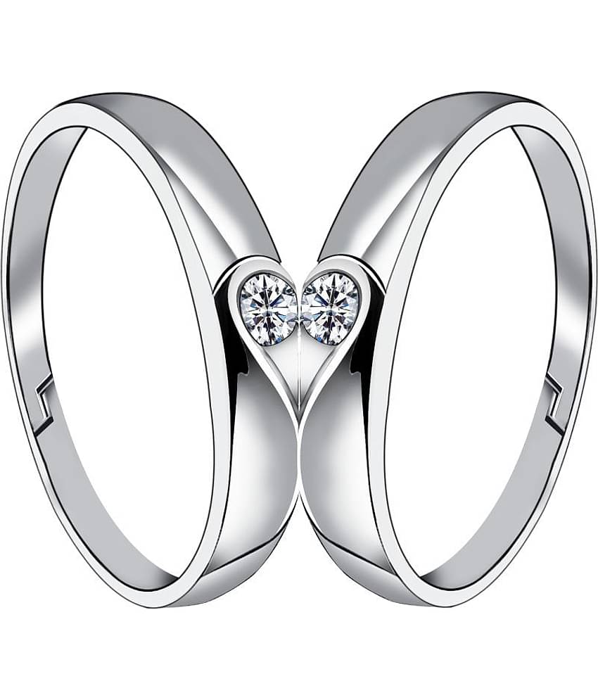 Silverplated Half Heart In Solitaire His and Her Adjustable proposal couple ring For Men And Women Jewellery