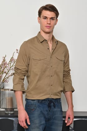 Brigham - Cotton Pocketed Solid Shirt - Khaki-S-38 / KHAKI