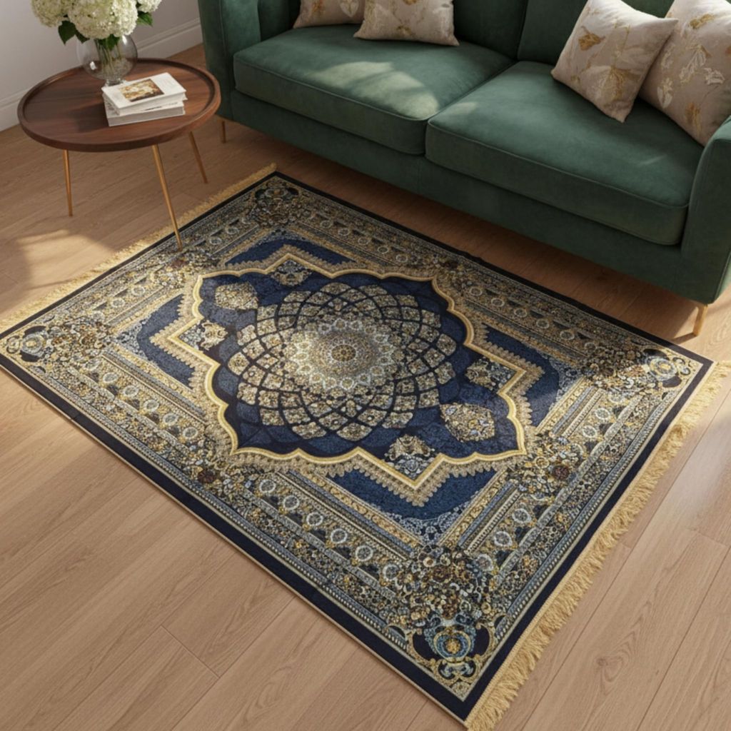 RADECOR Polyster Printed Carpet | Traditional Design Polyester Area Rug | Decorative Floor Carpet for Living Room, Bedroom & Prayer Room