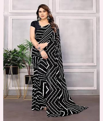 Saadhvi Georgette Printed Saree With Unstitched Blouse Piece ( Black )