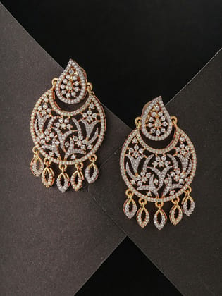 Gold Toned AD Zirconia Contemporary Designer Mango  Chandbali Earrings
