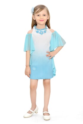 Be:Kids Sky Blue Dream Cold-Shoulder Dress with Chiffon Flutter Sleeves for Girls