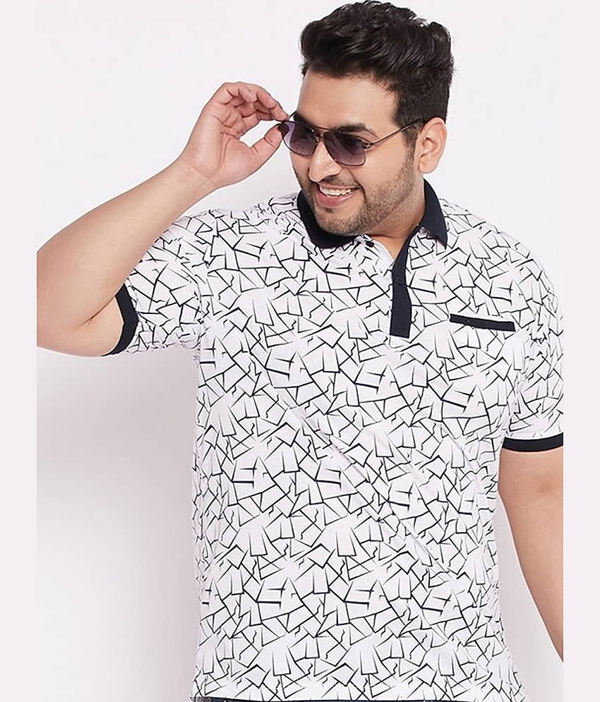 GET GOLF Pack of 1 Cotton Blend Regular Fit Printed Half Sleeves Men's Polo T Shirt ( White )