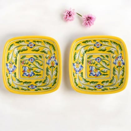 Set of 2 Floral Pattern Blue Pottery BowlsYellow6 Set of 2 Floral Pattern Blue Pottery BowlsYellow6