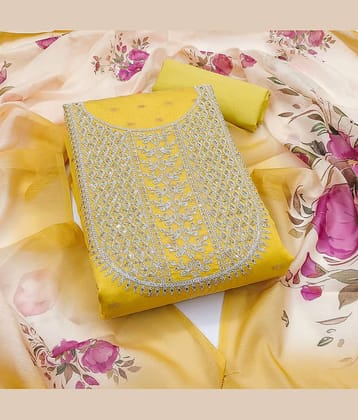 Rangtulika Ethnics Unstitched Cotton Embroidered Dress Material - Yellow ( Pack of 1 )