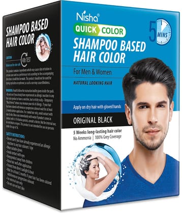 Nisha Quick Hair Color, 5 Minutes Shampoo Hair Colour Original Black 200ml, 5 Weeks Long Lasting Hair Colour Shampoo