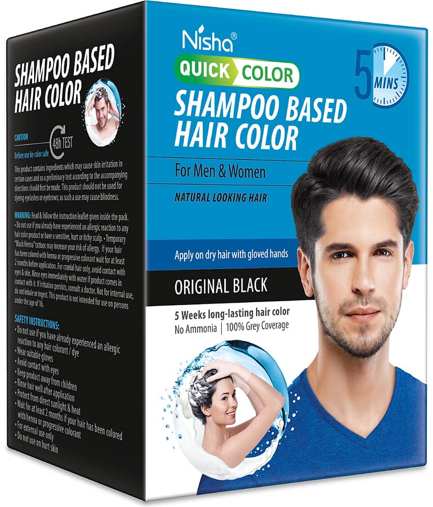 Nisha Quick Hair Color, 5 Minutes Shampoo Hair Colour Original Black 200ml, 5 Weeks Long Lasting Hair Colour Shampoo