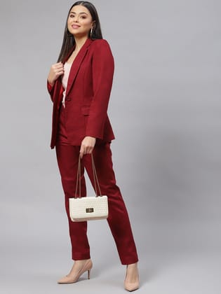 Warm Tweed Blazer - Wine Red-XL
