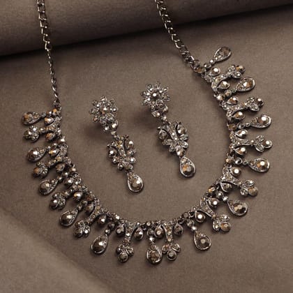 Silver-Plated  Stone Studded Jewellery Set