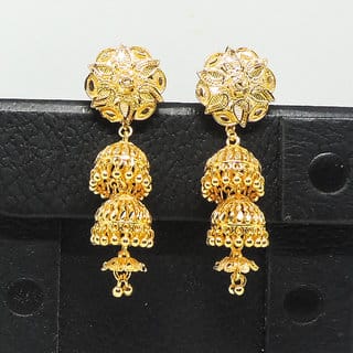 Traditional 1gm gold and micron plated chained jhumkis Traditional 1gm gold and micron plated chained jhumkis