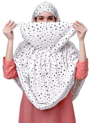 Shiv Textiles Ladies Neck Scarf Pure Cotton White Printed Design Soft Breathable Headscarf Lightweight Sun Protection Stole Daily Wear Fashion Accessory