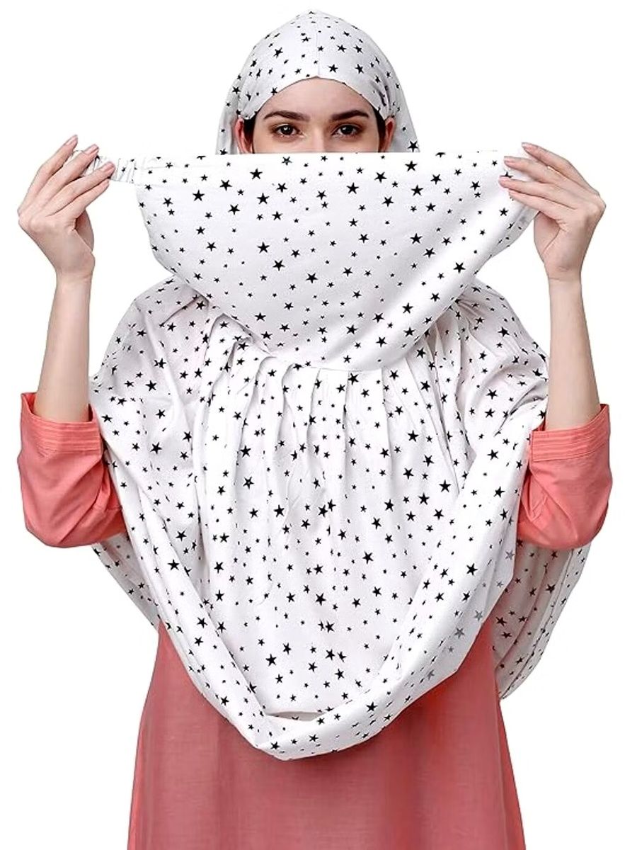 Shiv Textiles Ladies Neck Scarf Pure Cotton White Printed Design Soft Breathable Headscarf Lightweight Sun Protection Stole Daily Wear Fashion Accessory