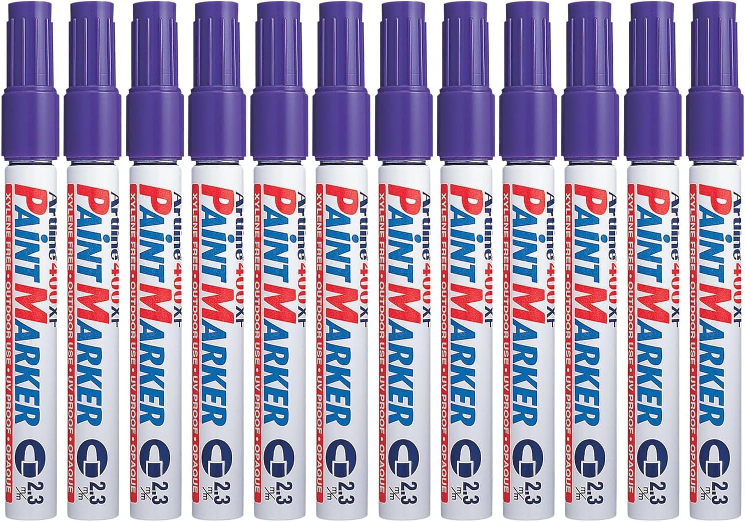 Artline 400XF Paint Markers for Wood, Plastic, and Canvas, The Ideal Waterproof Marker for Indoor/Outdoor Applications, Opaque Permanent Markers with 2.3 mm Bullet Tip, Purple, Pack of 10