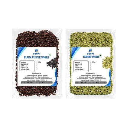 EDHWI Black Pepper 50g & Cumin 100g Combo | Premium Spices for Cooking, Baking & Flavoring
