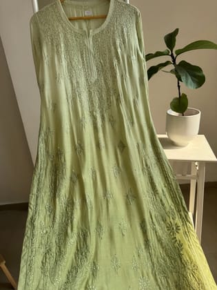Muslin Chikankari Kurti with Mukaish work - Sheen Green-Sheen Green / Muslin / S