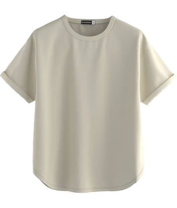 JUNEBERRY Women Cotton Solid Oversized Fit Round Neck T-Shirt ( Cream )