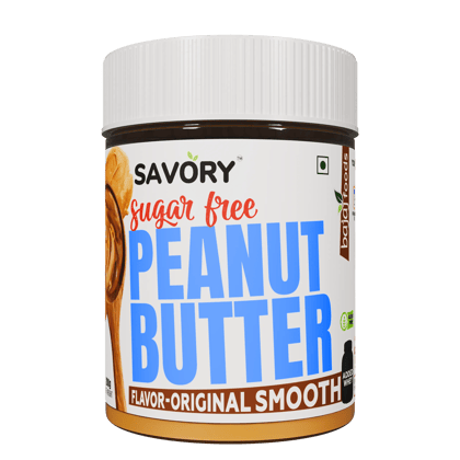 SAVORY Original Smooth Peanut Butter (Sugar-Free) with Added Whey | High in Protein | No Added Sugar, Energy Booster, Gluten-Free & Keto Friendly | Cholesterol & Trans-fat Free | Healthy Protein Rich Spread (200g)