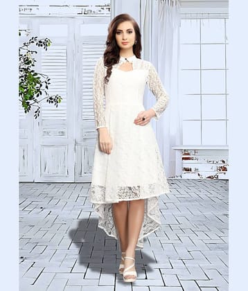 ZELZIS Women Net Printed Asymmetric Dress ( White )