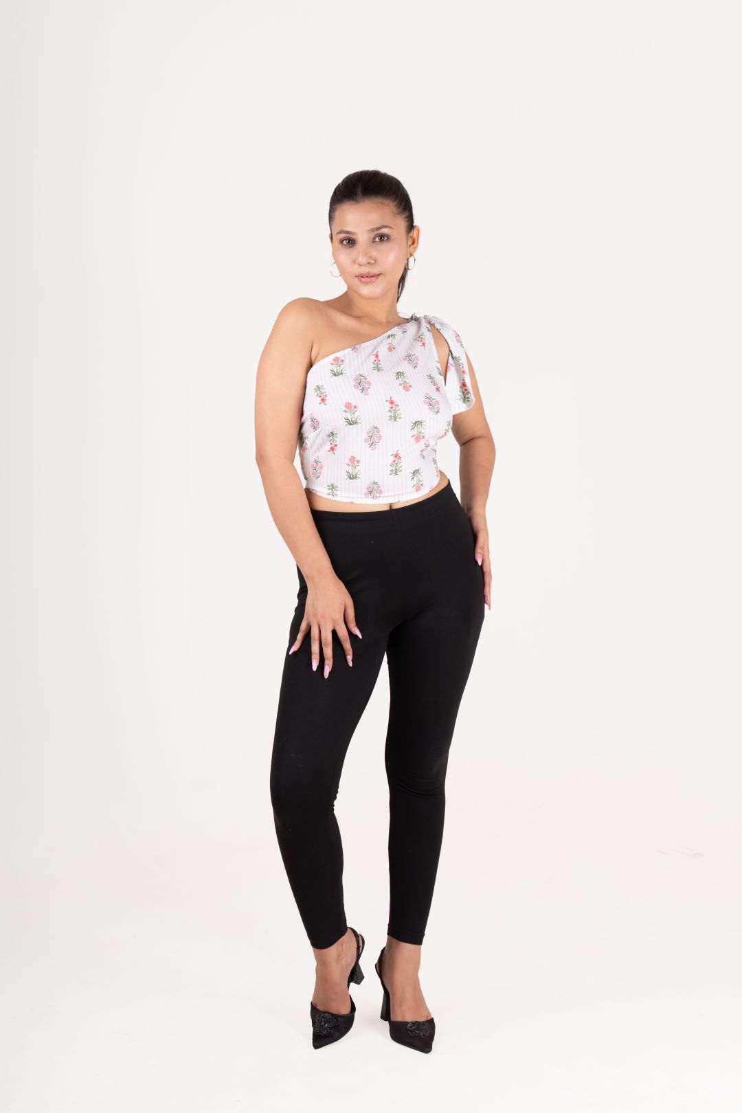 White Off Shoulder Printed Tunic Top-XS