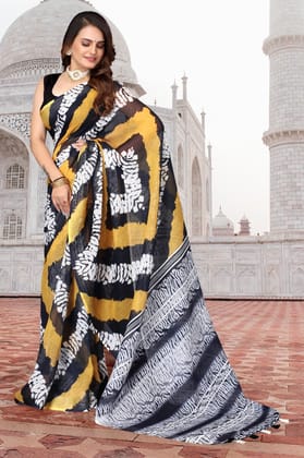 TheHangr Beautiful Tripled Shade Geometrical Stripe Print Saree With Dual Shade Pallu
