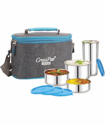CrossPan - Light Grey Stainless Steel Lunch Box With Bottle ( Pack of 1 )