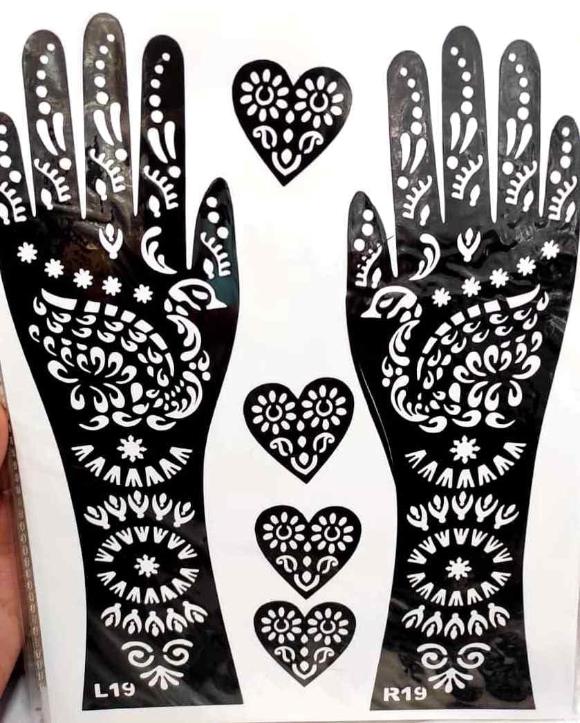 Full Hand Mehndi Stencil Design Full Hand Set | Henna Tattoo Stencil for Women, Girls and Kids | Easy to use in just 4 Steps | Mehandi Sticker Pack of 4 (Design-10) Full Hand Mehndi Stencil Design Full Hand Set | Henna Tattoo Stencil for Women, Girls and