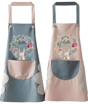 SARVASHVA TRENDS PVC Printed Kitchen Apron with 1 Center Pocket ( Pack of 2 )
