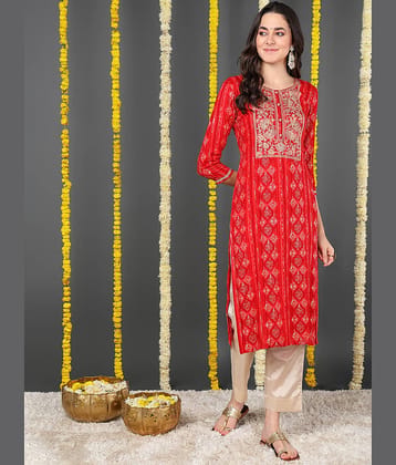 Vaamsi Cotton Blend Printed Straight Women's Kurti - Red ( Pack of 1 )