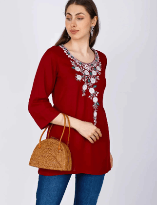 Sufiana Maroon Short Kurti Tunic for Women
