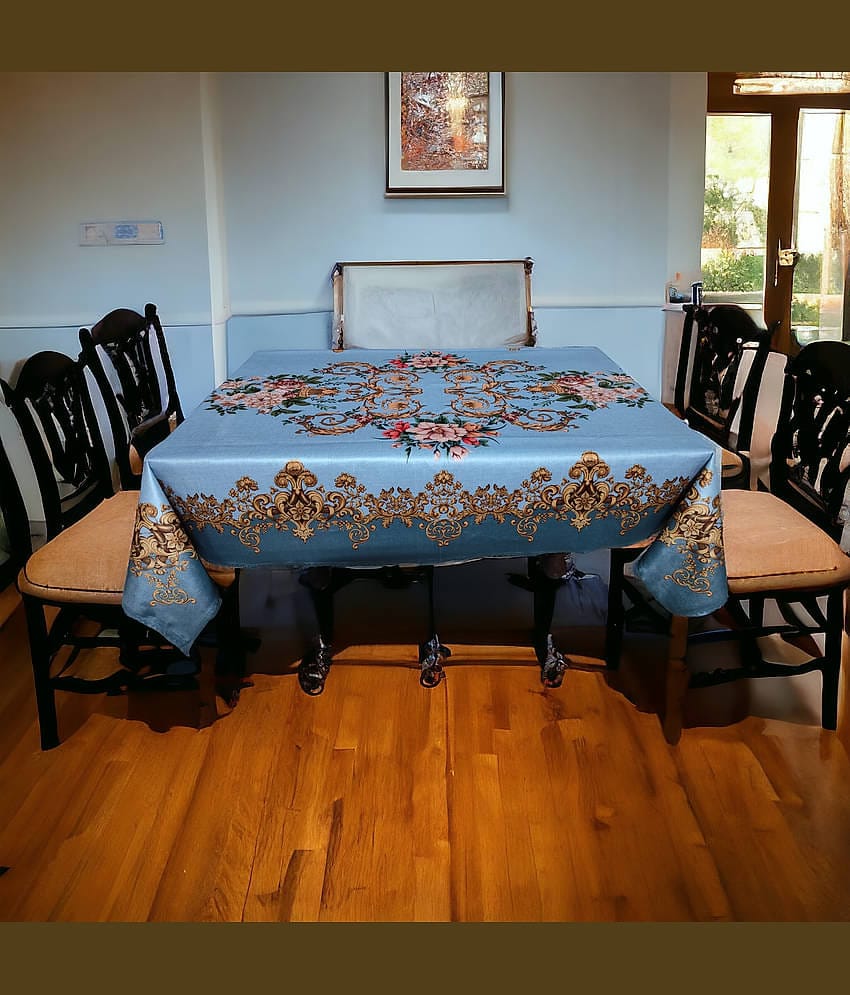 mopak decor Printed Polyester 4 Seater Square Table Cover ( 137 x 91 ) cm Pack of 1 Blue