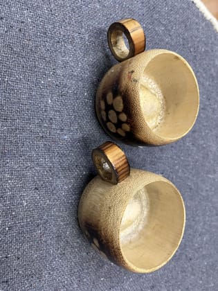 Handcrafted Bamboo Tea Cups Set, Natural Wood Finish, Traditional Style, 2 Piece Set