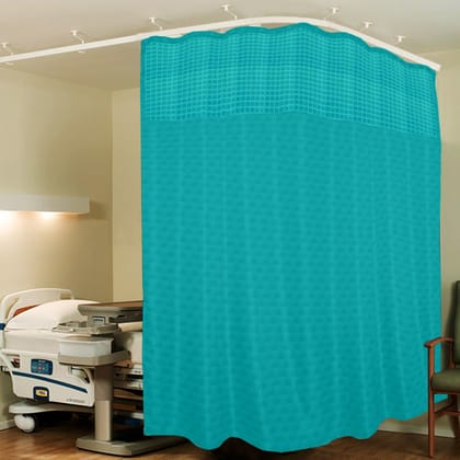 Hospital Partition Curtains, Clinic Curtains Size 16 FT W x 7 ft H, Channel Curtains with Net Fabric, 100% polyester 32 Rustfree Metal Eyelets 32 Plastic Hook, Dark Green, Box   (16x7 FT, Pk of 1)