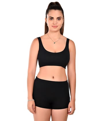 Elina Cotton Lycra Non Padded Bra & Panty Set ( Black , Pack of 1 )