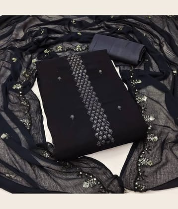 Rangtulika Ethnics Unstitched Georgette Embroidered Dress Material - Black ( Pack of 1 )
