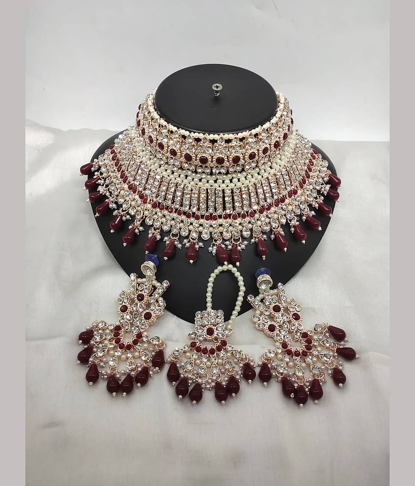 Padmavati Bangles Maroon Alloy Necklace Set ( Pack of 1 )