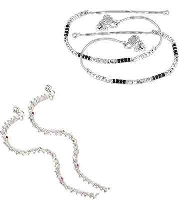HEER COLLECTION - Silver Anklets ( Pack of 2 )